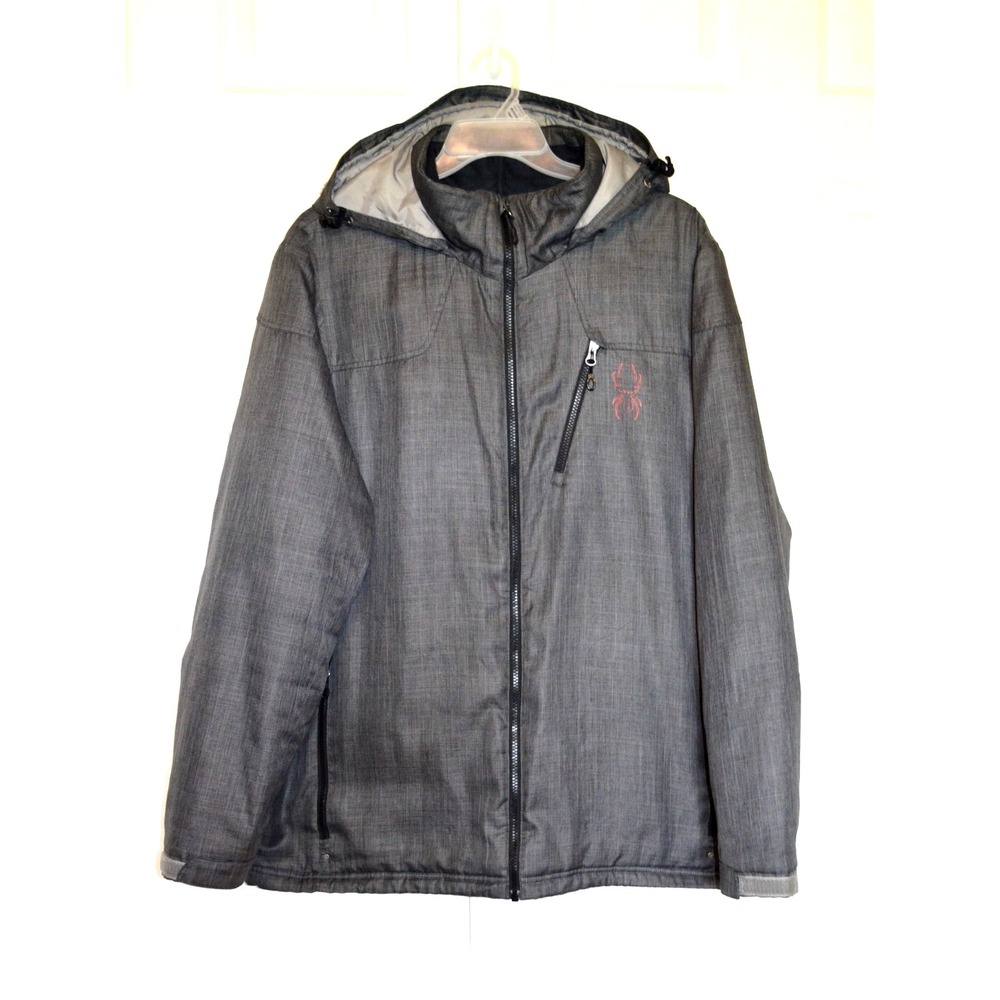 Spyder Thinsulate Ski Snowboard Gray Spylon Jacket Coat Mens XXL Hooded Full Zip